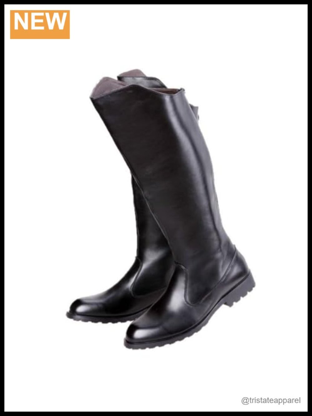 Men's Knee High Leather Pull On Riding Boots Low Heel Non Slip